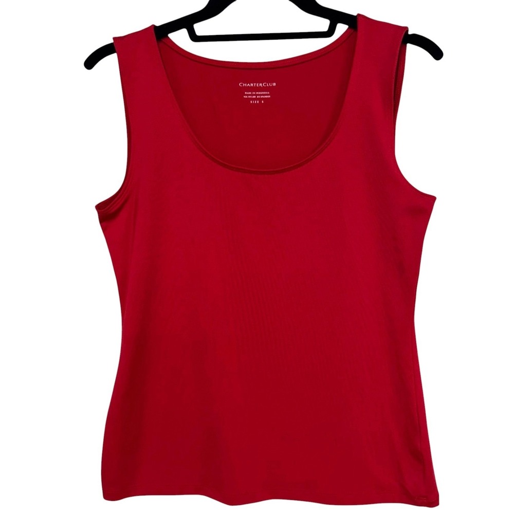 Charter Club, Sz Small, Red‎ Layering Tank Top Scoop Neck Stretchy Nylon Spandex
